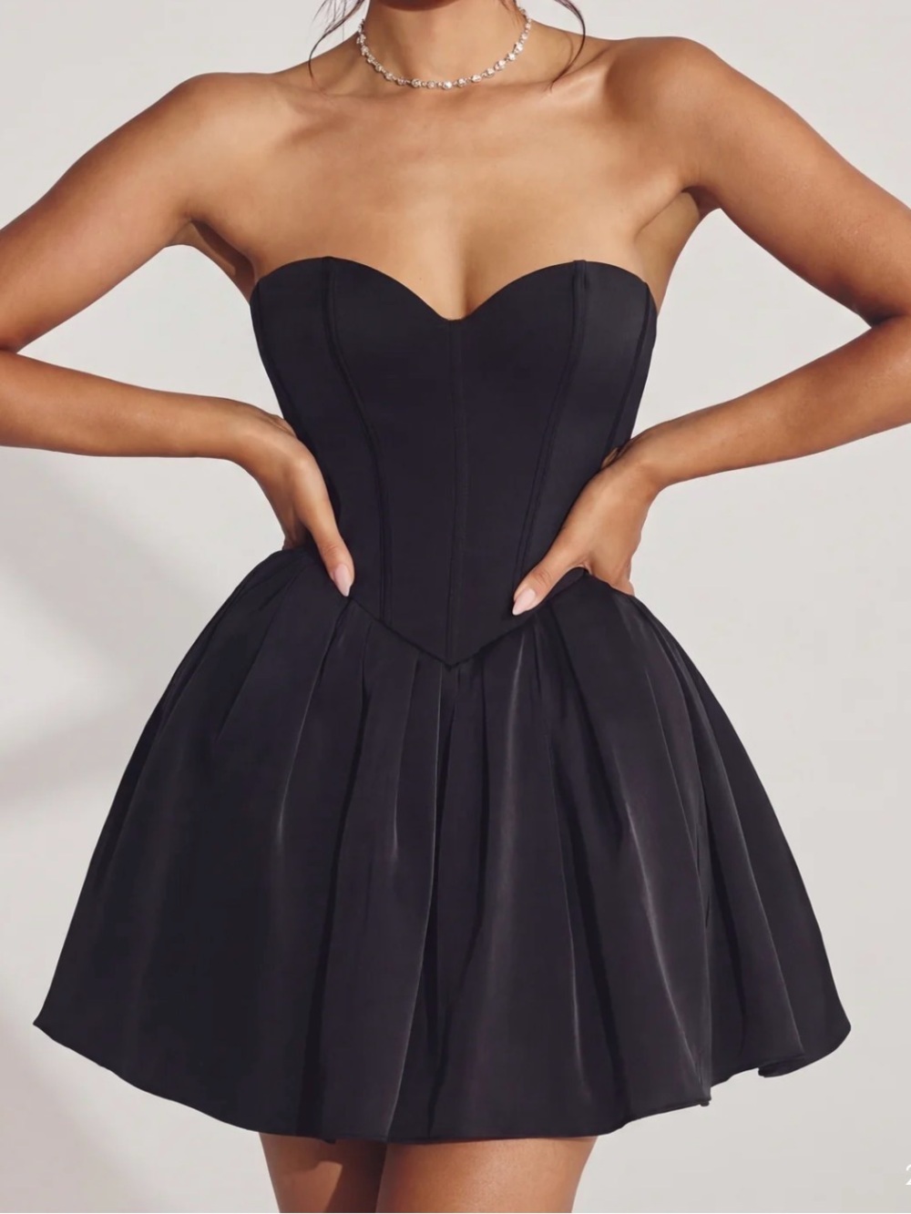 Oh Polly Black Strapless Corset Pleated Mini Dress